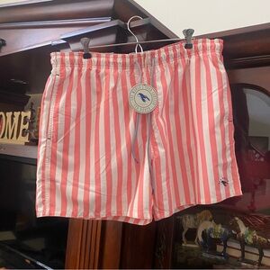 Ted Baker London Men’s 3XL (7) Striped Swim Shorts Pink White Drawstring Pockets